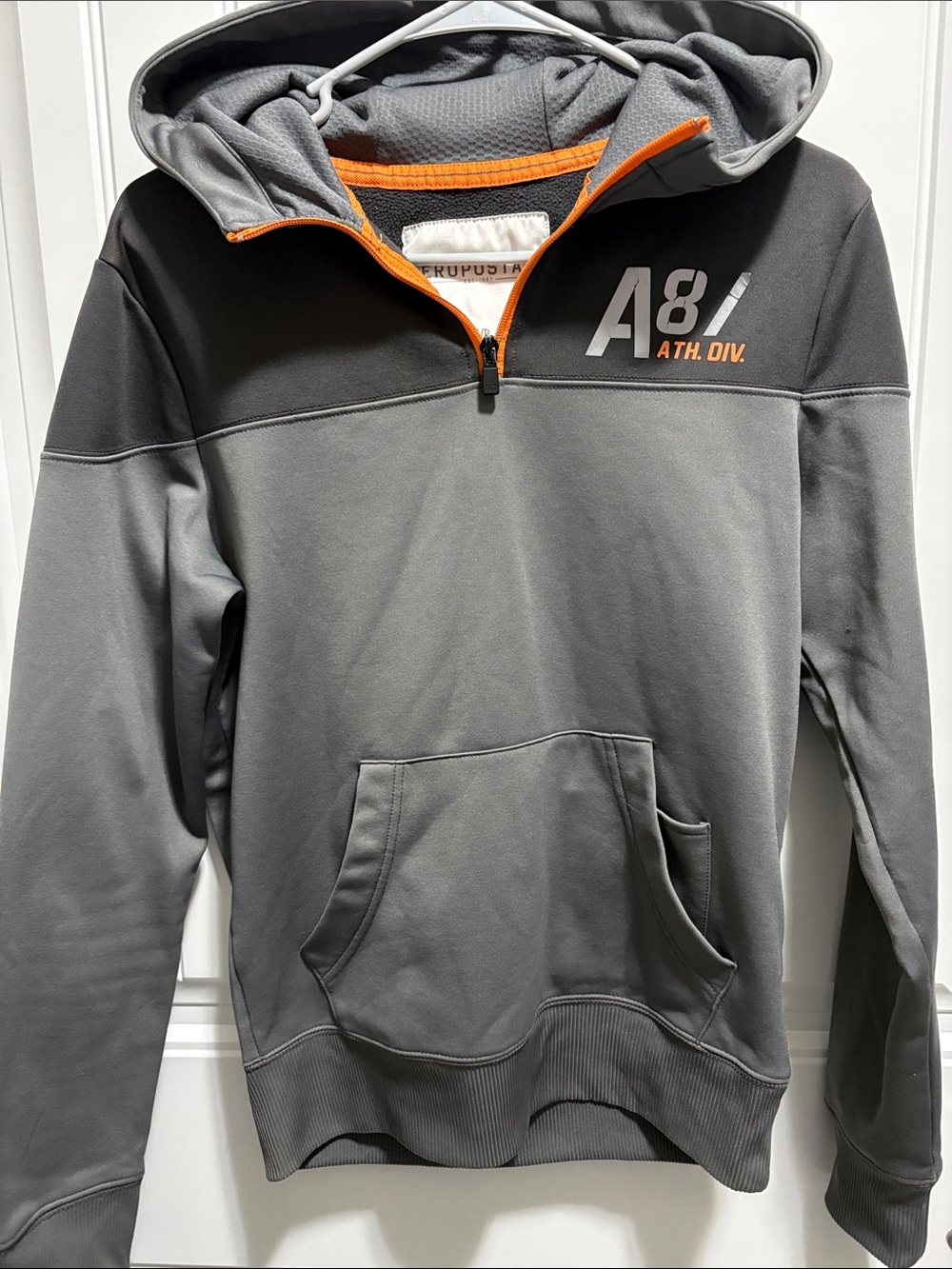 Aeropostale A87 Athletic Hoodie S Gray Black Orange Quarter Zip